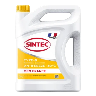 Жидкость охлаждающая Sintec ANTIFREEZE OEM France Type-D yellow -40 5кг