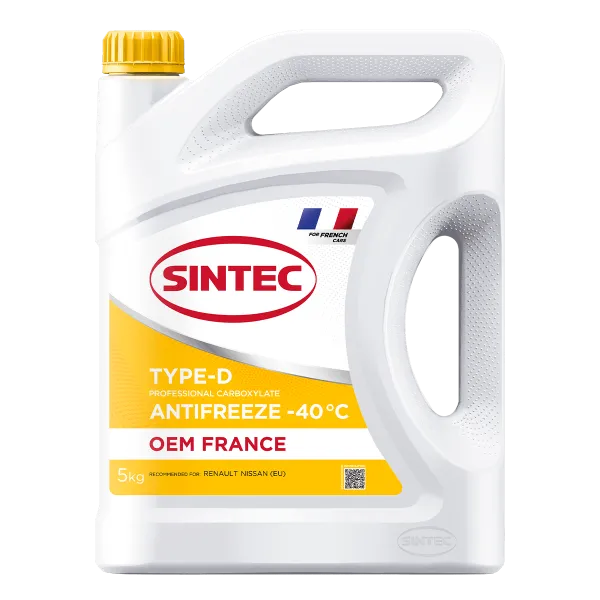 Жидкость охлаждающая Sintec ANTIFREEZE OEM France Type-D yellow -40 5кг